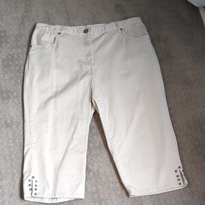 Beige Cropped Pants with Metal Stud Detail